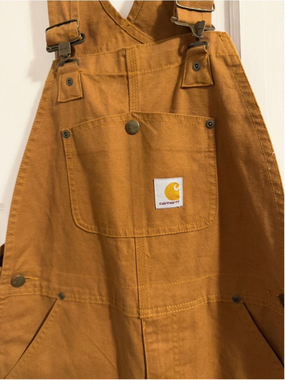 Carhartt Boys Size 14 Brown Canvas Bib Overalls Double Knee Workwear - Picture 5 of 8
